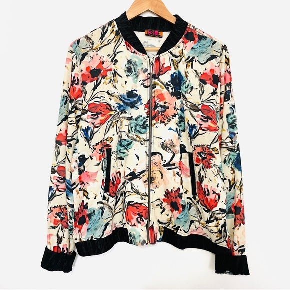 ISLE by Melis Kozan Turkish Rare Lightweight Floral Abstract Zip Up Jacket - Picture 1 of 6